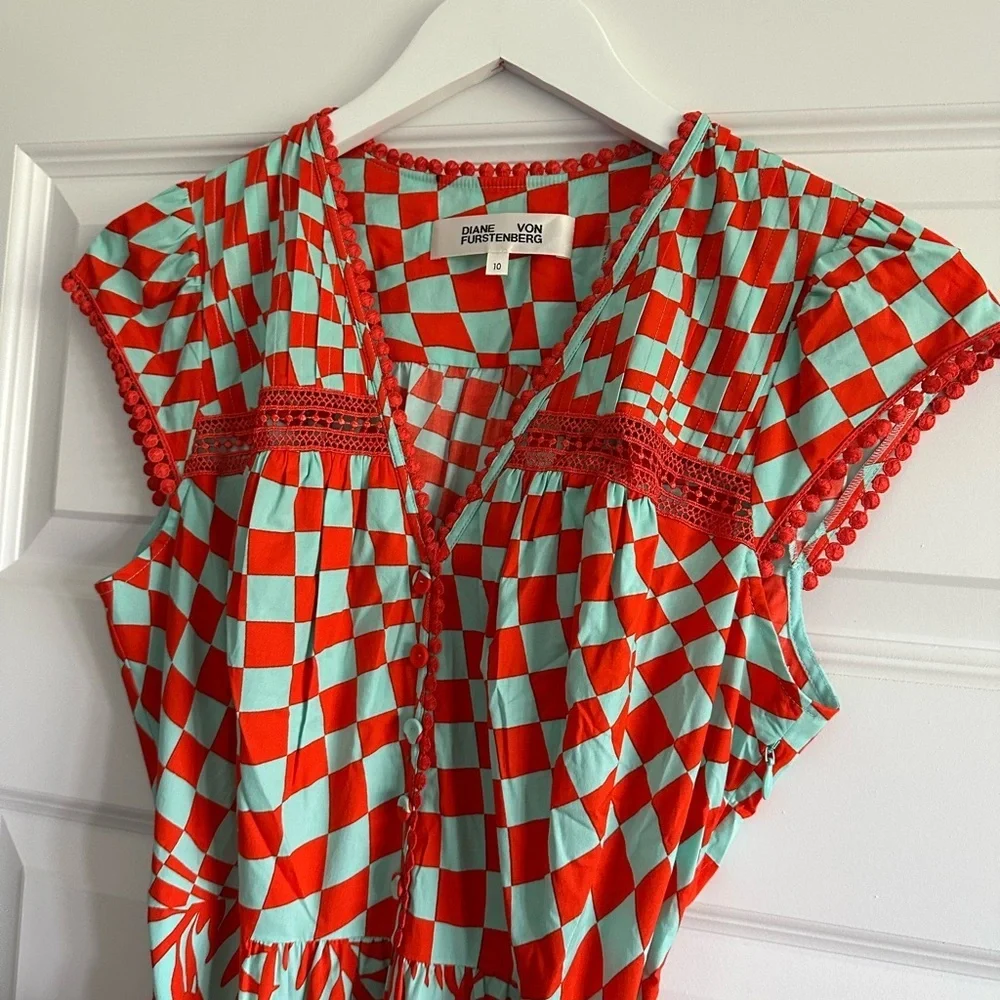 DIANE VON FURSTENBERG Sinead Belted Printed Crochet-Trimmed Poplin Midi Dress - Picture 6 of 11